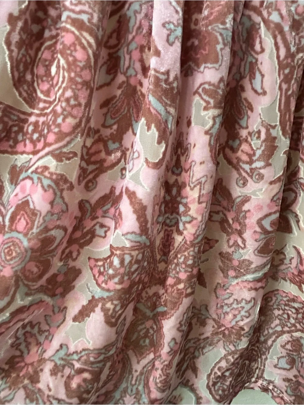 Free People All The Time Velvet Pink Paisley Boho Mini Dress Size XS Oversized